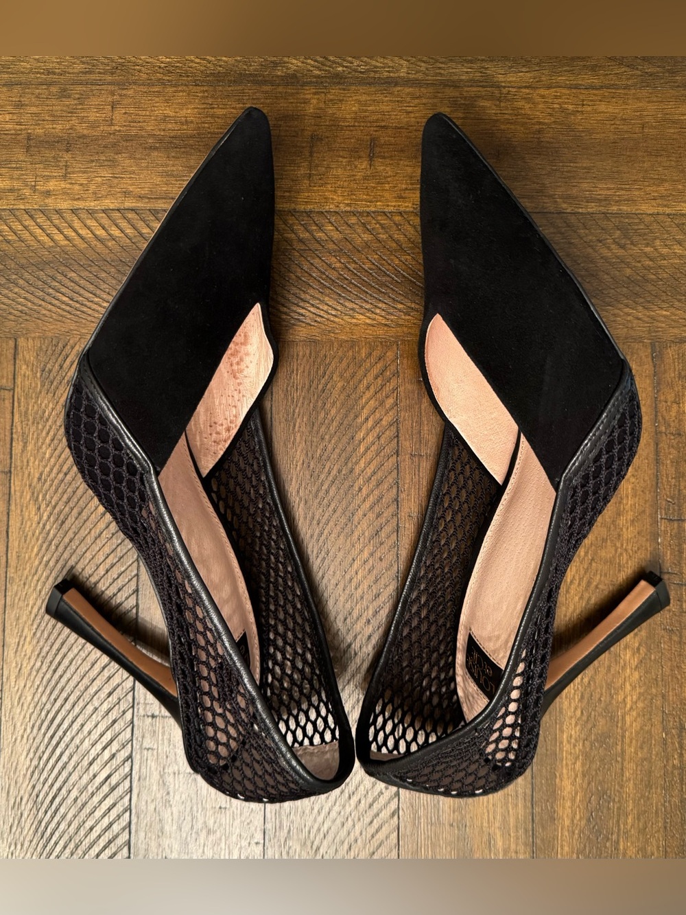 LN WOMENS SZ 9 M LOUISE ET CIE TALLISA SUEDE LEATHER NETTED HEELS PUMPS BLACK